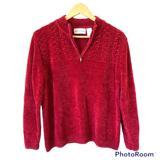 Vintage Alfred Dunner Cableknit Sweater Womens Small 1/4 Zip Grandma Burgundy - Picture 1 of 9